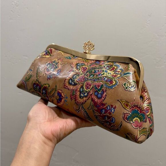 Genuine Leather Retro Floral Print Handmade Push Lock Clutch Bag/Evening Bag - Picture 11 of 15